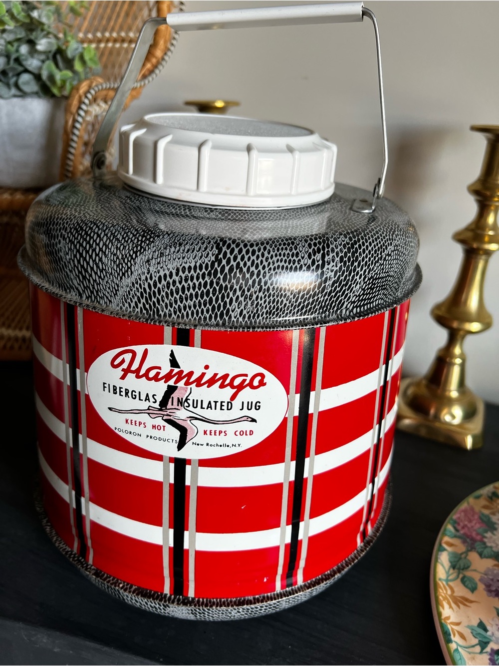 Vintage 1950’s Poloron Flamingo Fiberglass Insulated Picnic Jug